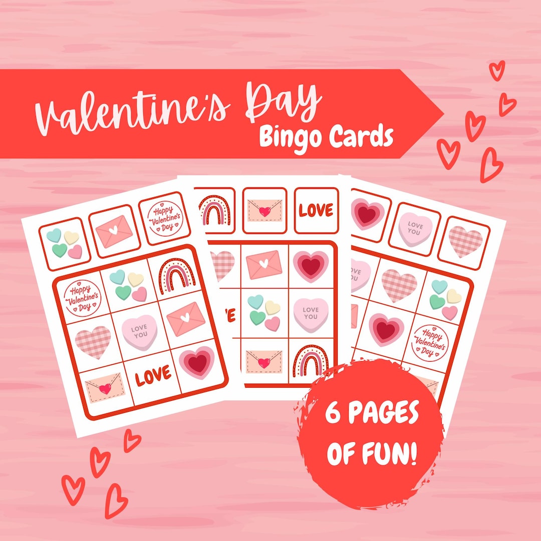 Valentines Bingo Educational Game Classroom Game Family Game Night