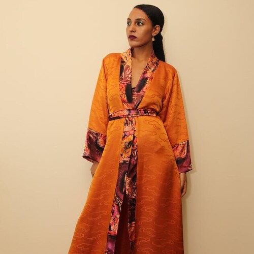 Rina kimono robe | Burnt shops orange kimono | Plus size bridesmaids robes | bridal gifts | bridal morning robe, silk orange nightgown XS- 8XL
