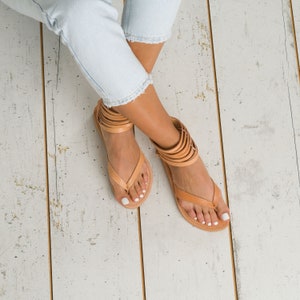 Calf Leather sandals, Ancient Greek sandals, natural beige sandals, Thong sandals Handmade in Greece, genuine greek leather sandals, sandals image 1