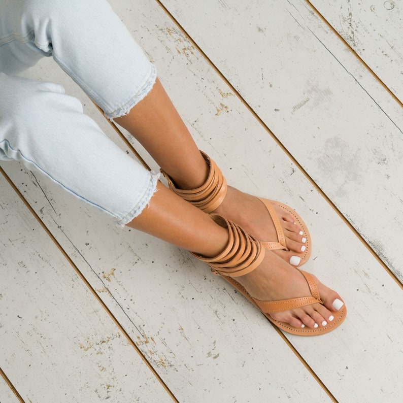 Calf Leather sandals, Ancient Greek sandals, natural beige sandals, Thong sandals Handmade in Greece, genuine greek leather sandals, sandals image 4
