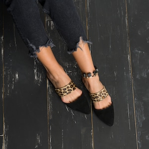 Handmade Greek Suede Mules, Animal Print Leather Sandals