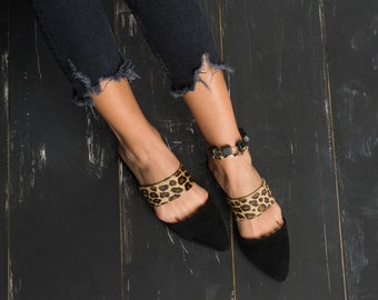 Greek suede mules ,Animal-print sandals ,Greek women leather, Women suede flats, women leather sandals, black shoes,Black mules