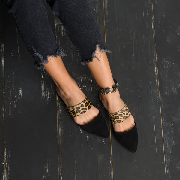 Greek suede mules ,Animal-print sandals ,Greek women leather, Women suede flats, women leather sandals, black shoes,Black mules