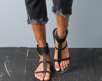 Sandalias de tobillo cuero griego, sandalias romanas, sandalias negras, sandalias de cuero para mujer, sandalias de cuero griego, sandalias griegas antiguas