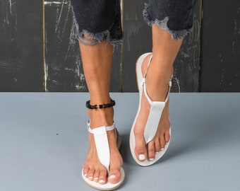Handmade Greek Leather Sandals, Women's White Sandals