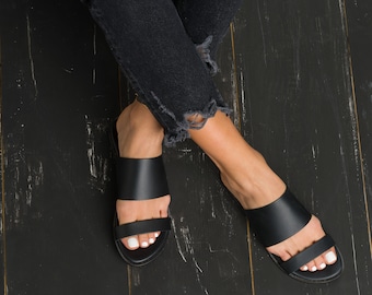 Handmade Greek Leather Sandals, Black Roman Style