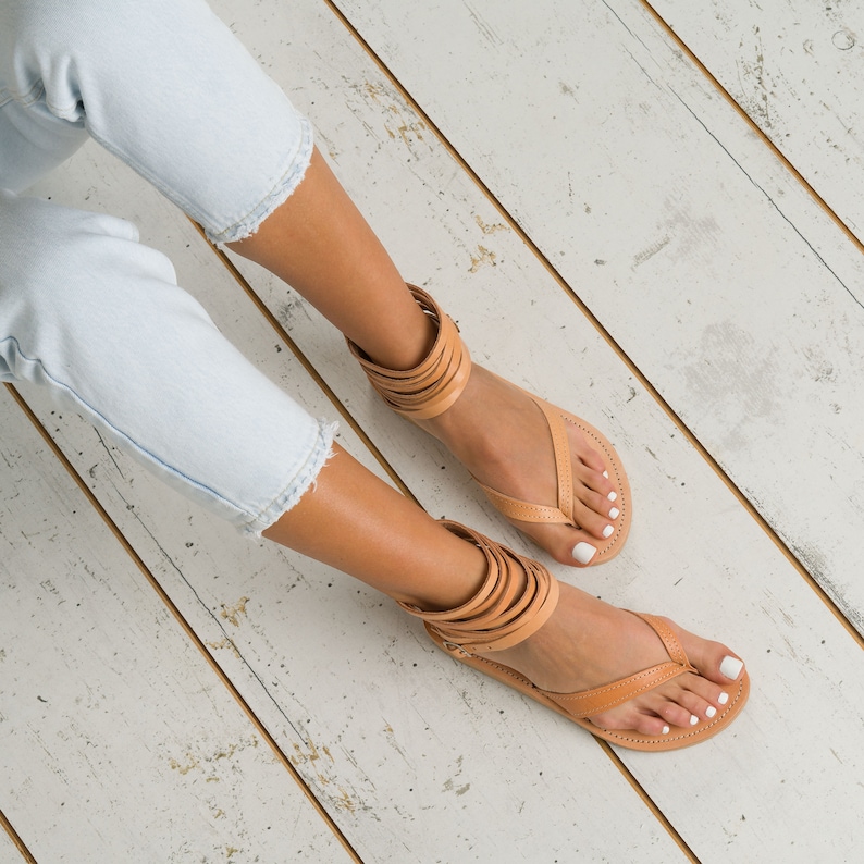 Calf Leather sandals, Ancient Greek sandals, natural beige sandals, Thong sandals Handmade in Greece, genuine greek leather sandals, sandals image 3
