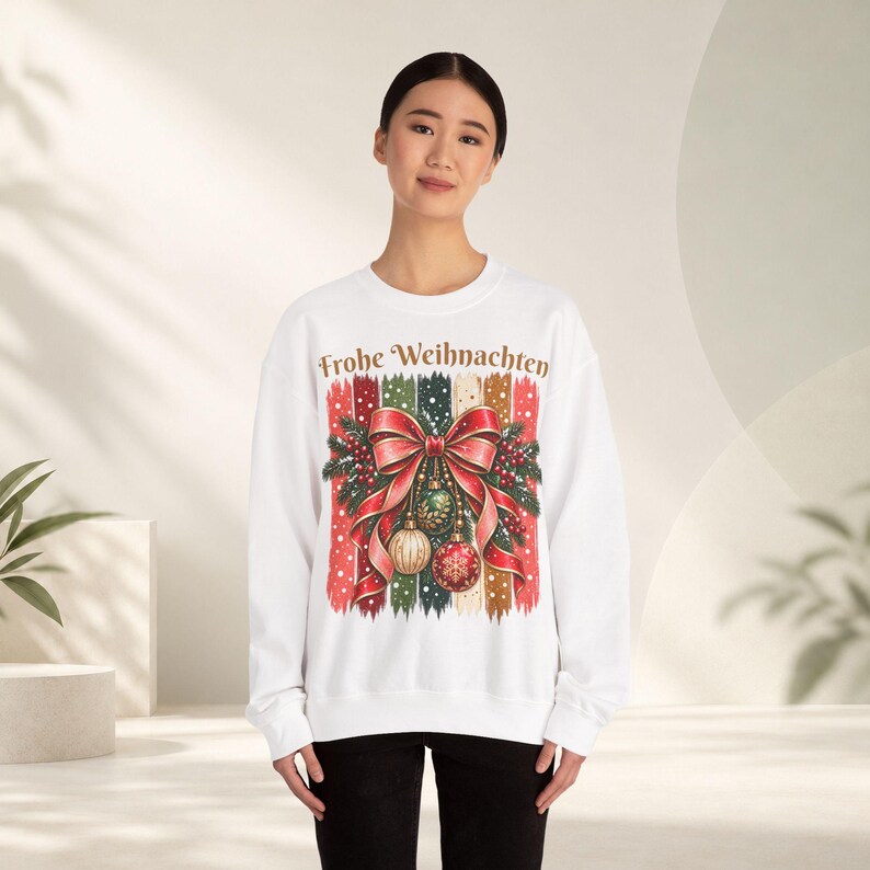 Weihnachtspullover Damen Frohe Weihnachten, Sweatshirt mit Schleife und Streifen, Weihnachtspulli Geschenk Frau Freundin Mama Bild 7