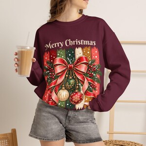 Sudadera navideña para mujer, cuello redondo con lazo y rayas, suéter navideño, regalo de Navidad para ella, mamá o amiga.