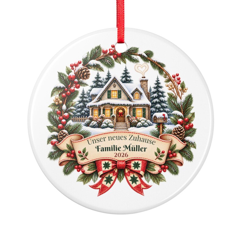 German Christmas Ornament 2026 Unser neues Zuhause, Personalized Family Name, New Home Housewarming Gift, First Christmas in New House image 2