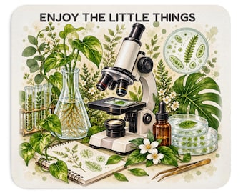 Biology Mouse Pad, Enjoy the Little Things Microscope Mousepad, Botanical Lab Desk Decor, Gift for Biologist, Lab Tech, Teacher