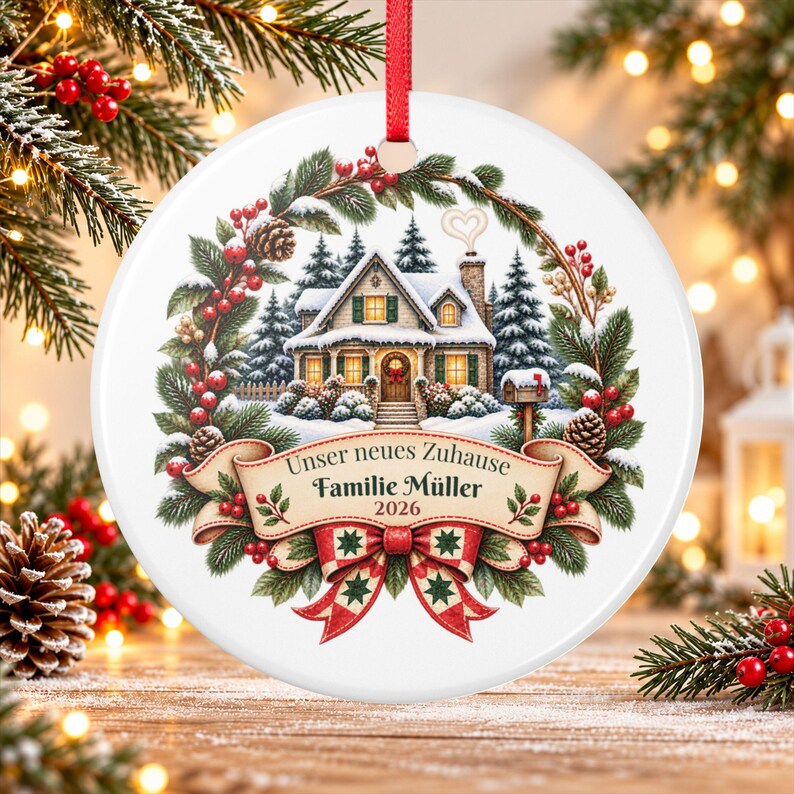 German Christmas Ornament 2026 Unser neues Zuhause, Personalized Family Name, New Home Housewarming Gift, First Christmas in New House image 1
