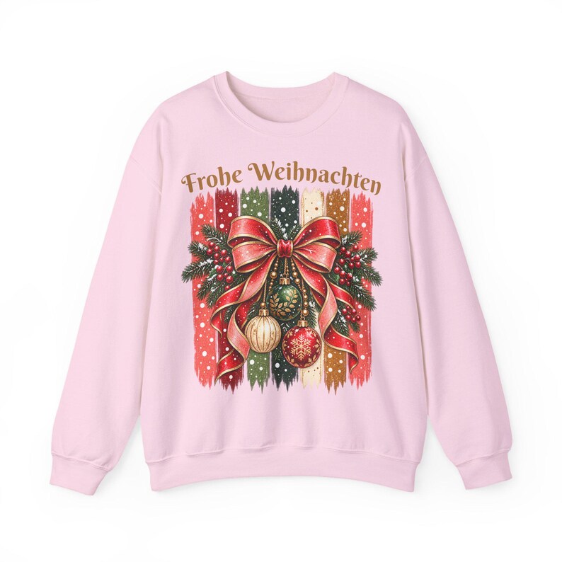 Weihnachtspullover Damen Frohe Weihnachten, Sweatshirt mit Schleife und Streifen, Weihnachtspulli Geschenk Frau Freundin Mama Bild 18
