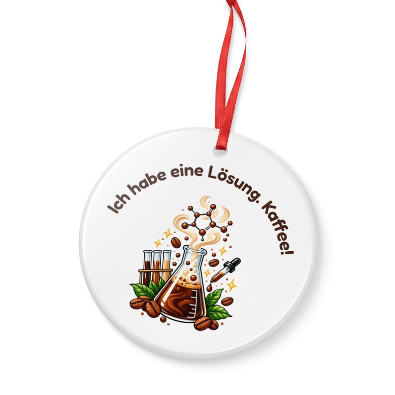 Colgante de regalo para químicos con diseño de café, "Tengo una solución", colgante decorativo plano de cerámica, regalo para técnico de laboratorio, profesor de química o colega. imagen 5