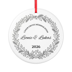 German Our First Christmas Ornament 2026 Unser erstes Weihnachten, Personalized Couple Names, Flat Ceramic, Gift for Couples image 2
