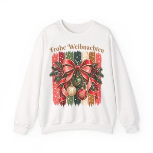 Weihnachtspullover Damen Frohe Weihnachten, Sweatshirt mit Schleife und Streifen, Weihnachtspulli Geschenk Frau Freundin Mama Bild 13