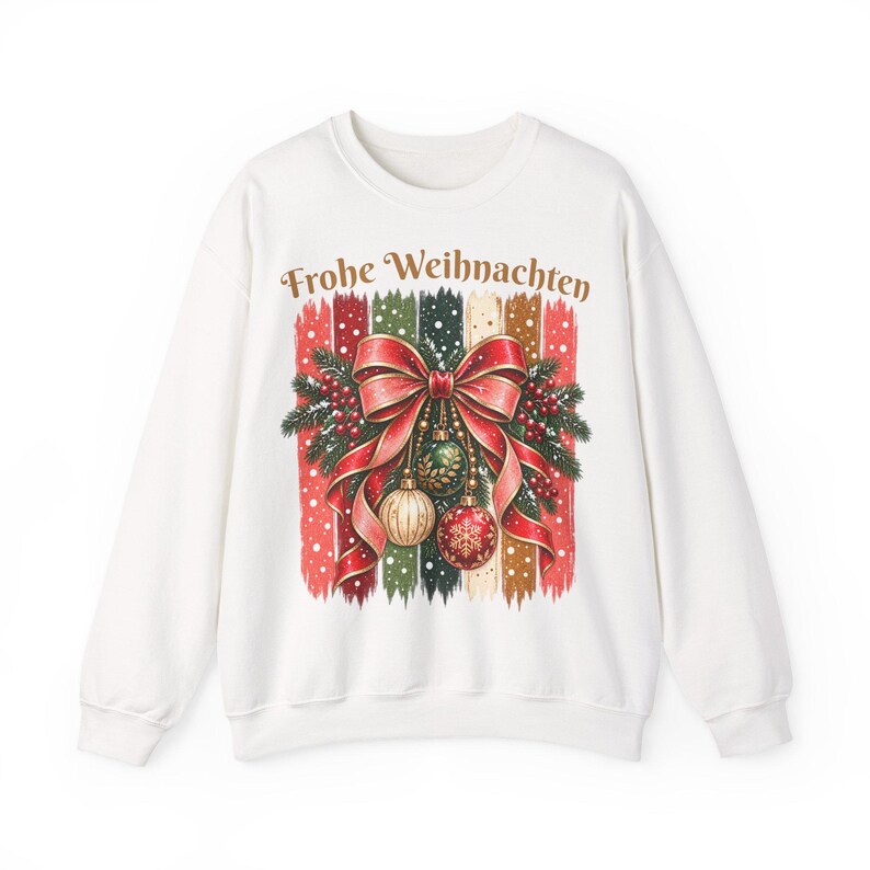 Weihnachtspullover Damen Frohe Weihnachten, Sweatshirt mit Schleife und Streifen, Weihnachtspulli Geschenk Frau Freundin Mama Bild 13