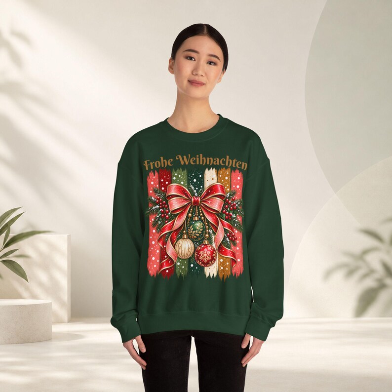 Weihnachtspullover Damen Frohe Weihnachten, Sweatshirt mit Schleife und Streifen, Weihnachtspulli Geschenk Frau Freundin Mama Bild 11