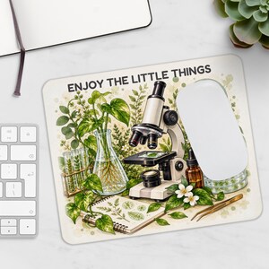 Biology Mouse Pad, Enjoy the Little Things Microscope Mousepad, Botanical Lab Desk Decor, Gift for Biologist, Lab Tech, Teacher image 3