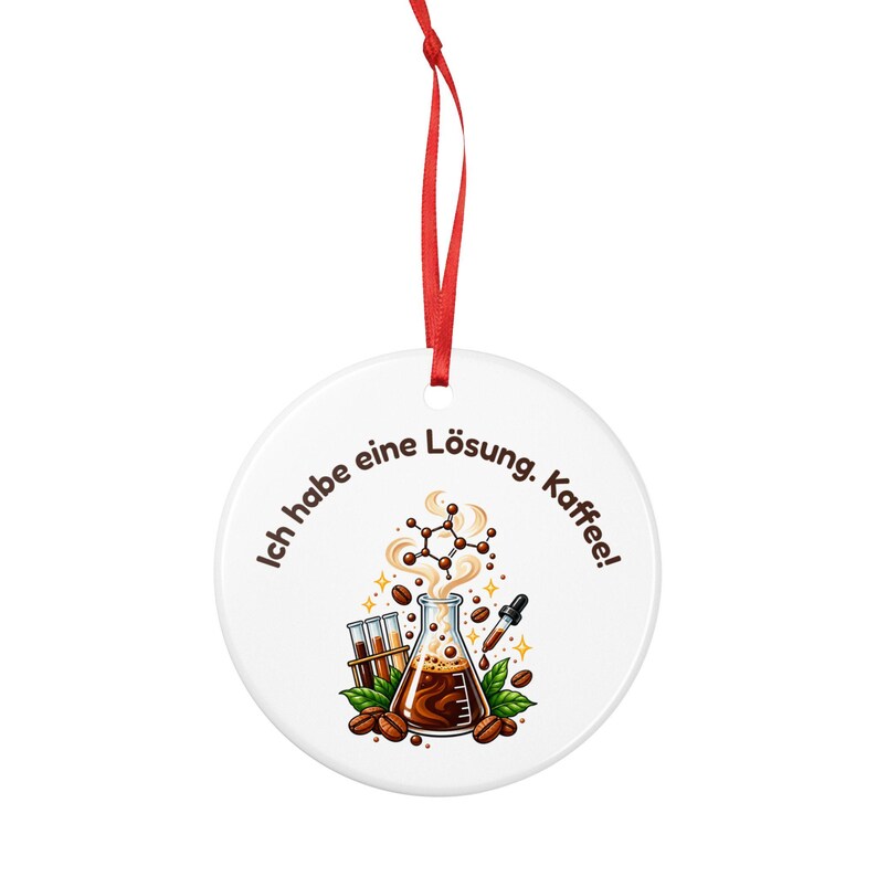 Colgante de regalo para químicos con diseño de café, "Tengo una solución", colgante decorativo plano de cerámica, regalo para técnico de laboratorio, profesor de química o colega. imagen 3