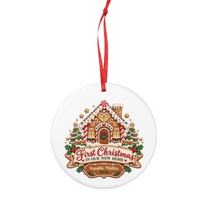 Gingerbread House Christmas Ornament 2026, First Christmas in Our New Home, Personalized Family Name, Flat Ceramic, Housewarming Gift image 4