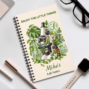 Personalized Biology Notebook with Name, Lab Notes Microscope Spiral Journal, Gift for Biologist, Lab Tech, Biology Student image 1