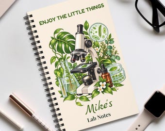 Personalized Biology Notebook with Name, Lab Notes Microscope Spiral Journal, Gift for Biologist, Lab Tech, Biology Student