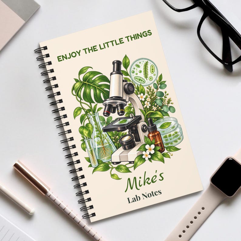 Personalized Biology Notebook with Name, Lab Notes Microscope Spiral Journal, Gift for Biologist, Lab Tech, Biology Student image 1