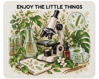 Biology Mouse Pad, Enjoy the Little Things Microscope Mousepad, Botanical Lab Desk Decor, Gift for Biologist, Lab Tech, Teacher