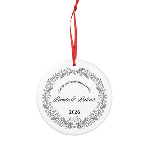 German Our First Christmas Ornament 2026 Unser erstes Weihnachten, Personalized Couple Names, Flat Ceramic, Gift for Couples image 4