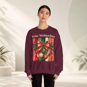 Weihnachtspullover Damen Frohe Weihnachten, Sweatshirt mit Schleife und Streifen, Weihnachtspulli Geschenk Frau Freundin Mama Bild 10