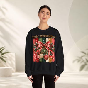 Weihnachtspullover Damen Frohe Weihnachten, Sweatshirt mit Schleife und Streifen, Weihnachtspulli Geschenk Frau Freundin Mama Bild 8