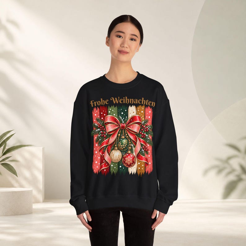 Weihnachtspullover Damen Frohe Weihnachten, Sweatshirt mit Schleife und Streifen, Weihnachtspulli Geschenk Frau Freundin Mama Bild 8