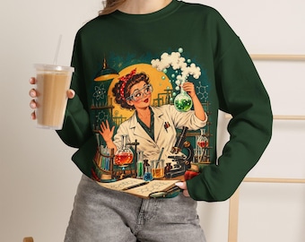 Female Chemist Sweatshirt, Retro Chemistry Crewneck, Women in Science Sweater, Gift for Chemist, Lab Tech, Chemistry Teacher