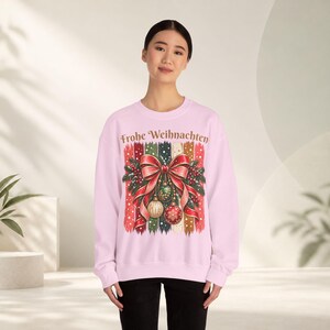 Weihnachtspullover Damen Frohe Weihnachten, Sweatshirt mit Schleife und Streifen, Weihnachtspulli Geschenk Frau Freundin Mama Bild 12