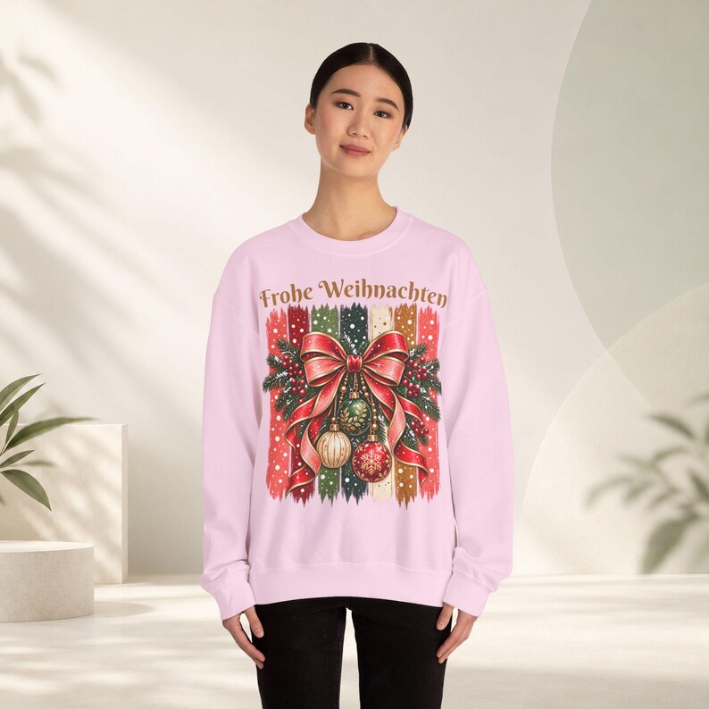 Weihnachtspullover Damen Frohe Weihnachten, Sweatshirt mit Schleife und Streifen, Weihnachtspulli Geschenk Frau Freundin Mama Bild 12