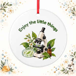Biologe Geschenk Anhänger Mikroskop, Enjoy the little things, Keramik Deko Anhänger flach, Geschenk Biologielehrer Laborantin Kollegin Bild 1