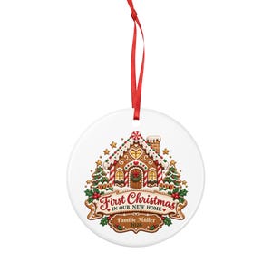 Gingerbread House Christmas Ornament 2026, First Christmas in Our New Home, Personalized Family Name, Flat Ceramic, Housewarming Gift image 3