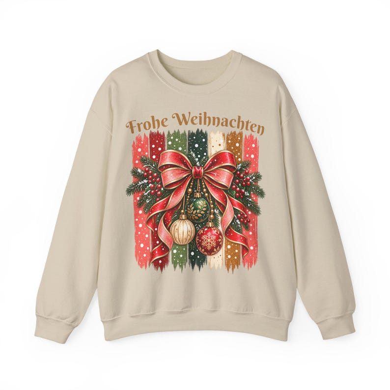 Weihnachtspullover Damen Frohe Weihnachten, Sweatshirt mit Schleife und Streifen, Weihnachtspulli Geschenk Frau Freundin Mama Bild 15