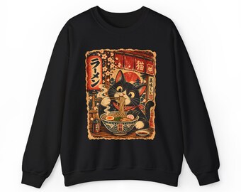 Kawaii Ramen katttröja i vintage japansk stil, tröjagåva för kattälskare och animefans, smokingkatt, kattmamma