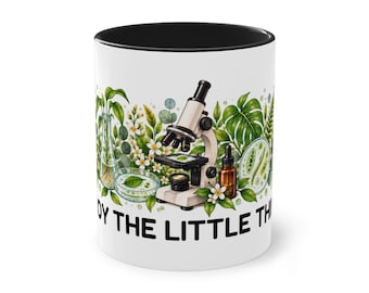 Biology Mug, Enjoy the Little Things Microscope Coffee Mug, Two Tone Mug, Gift for Biologist, Lab Tech, Biology Teacher, Coworker