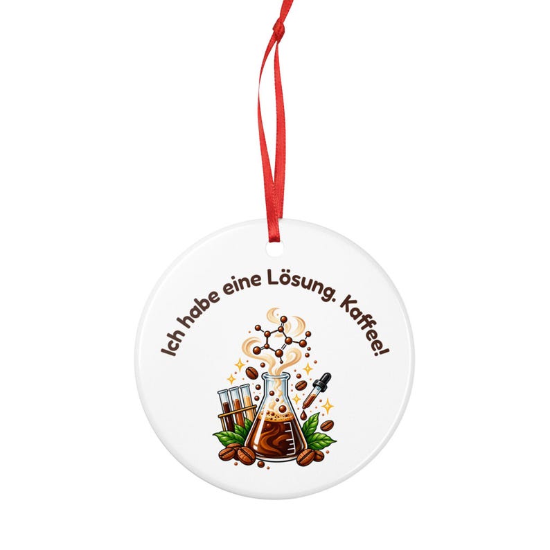 Colgante de regalo para químicos con diseño de café, "Tengo una solución", colgante decorativo plano de cerámica, regalo para técnico de laboratorio, profesor de química o colega. imagen 4
