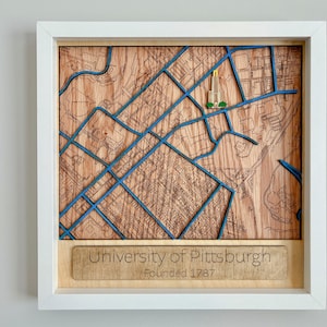 University of Pittsburgh Wood Map: Laser Engraved Campus Art