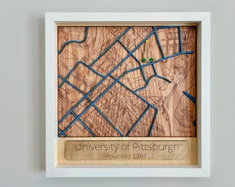 University of Pittsburgh Wood Map: Laser Engraved Campus Art