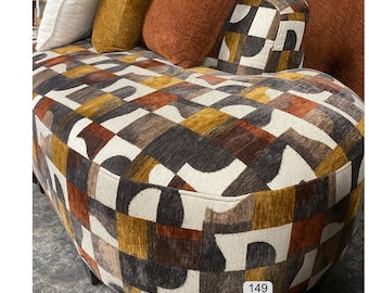 Tela de tapicería de terciopelo chenilla geométrica cortada a medida: 140 cm de ancho, diseño abstracto marrón.