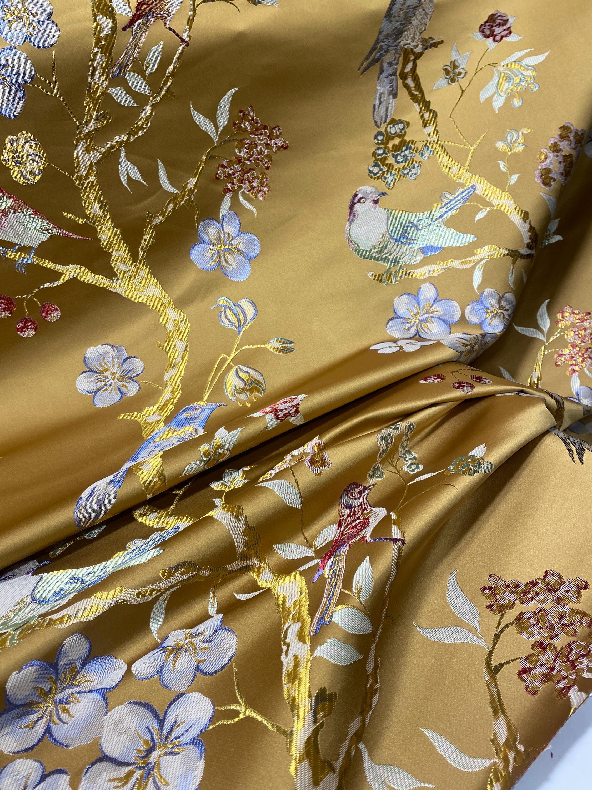 Gold Chinoiserie Jacquard Upholstery Fabric by the Yard, Heavyweight ...