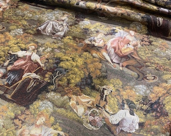French Tapestry Upholstery Fabric by the Yard – Vintage Baroque Gobelin, Cotton Blend