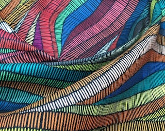 Printed Embroidered Wave Upholstery Fabric: Bohemian Style, Colorful Print By The Yard