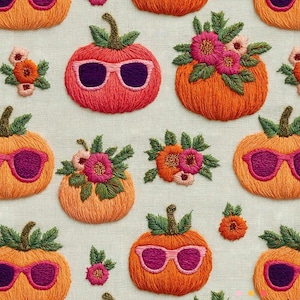 Pumpkin Fabric, Floral Pumpkin Upholstery Fabric, Halloween Decor, Orange and White Pumpkin Print Fabric, Fall Theme Fabric by the Yard