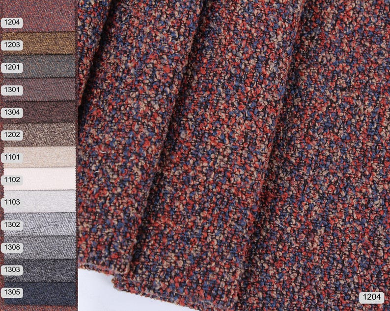 Textured Bouclé Upholstery Fabric by the yard/meter: Durable Multicolor Sofa, Chair, home decor Material image 1
